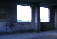 Big breasted blonde temptress gives head in abandoned building