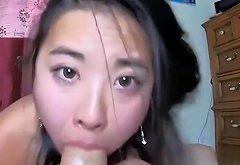 Asian Extreme Deepthroat Cum in throat and it drips down her nose